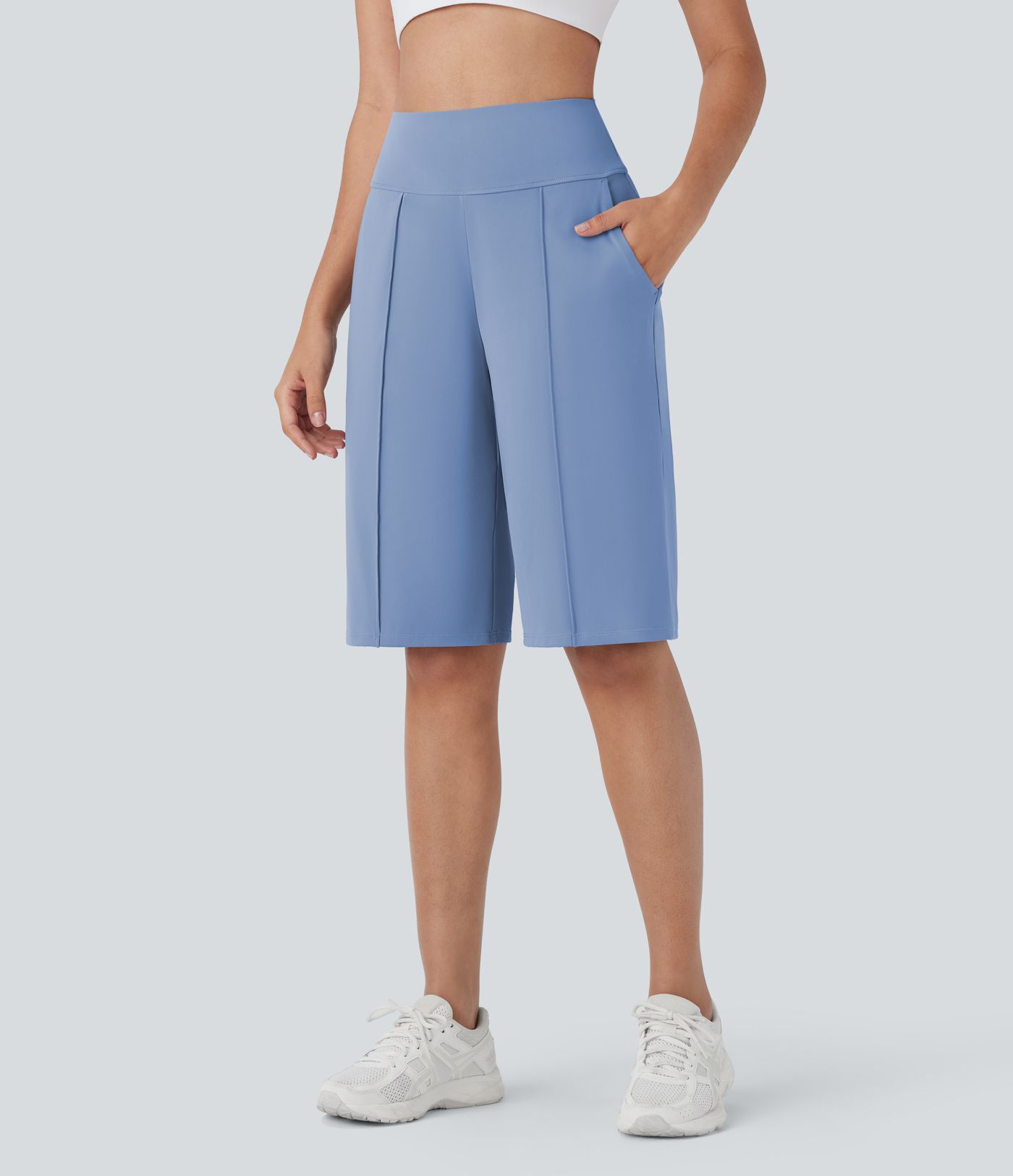 SoftlyZero™ Airy High Waisted Pocket Straight Leg Cool Touch Workout Bermuda Shorts-UPF50+