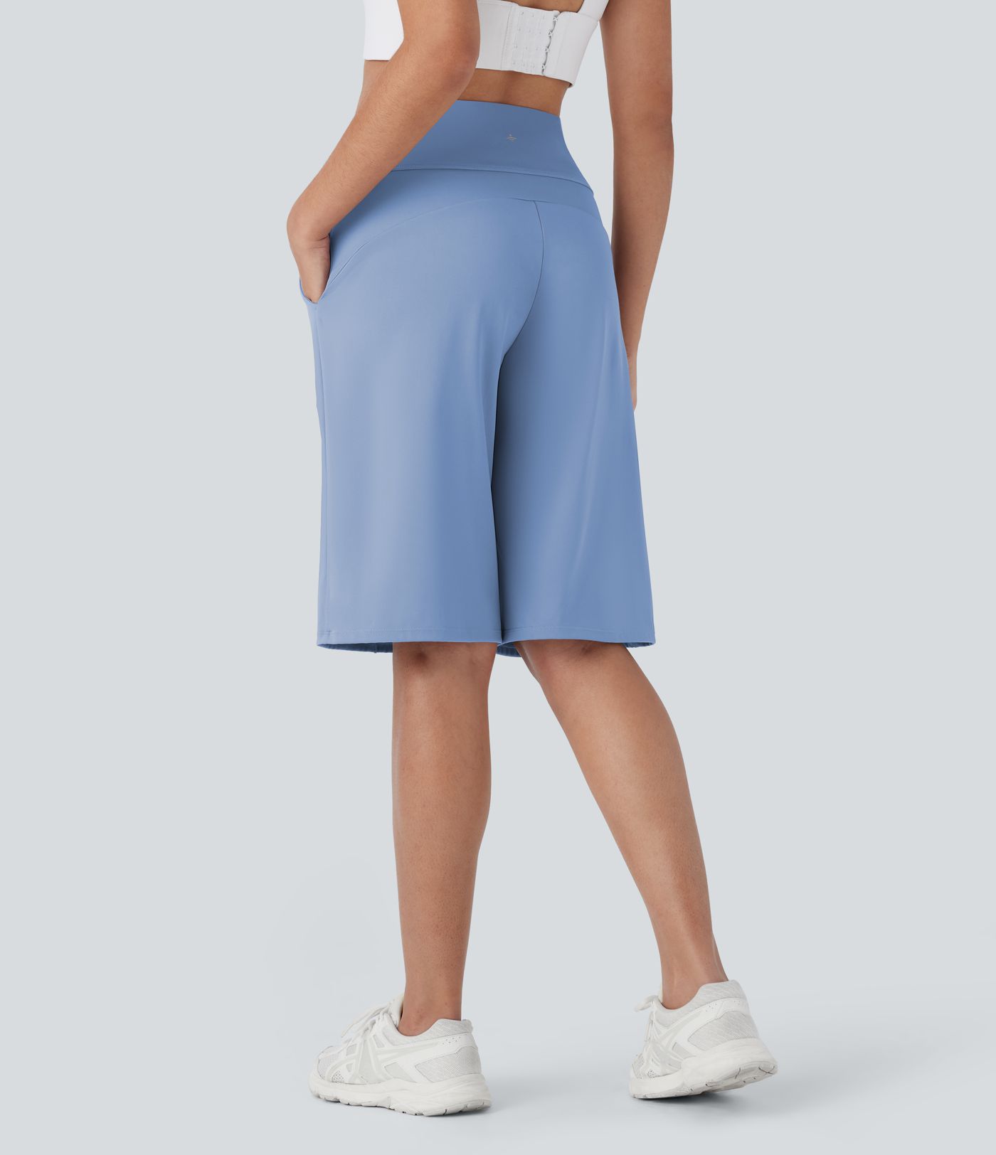 SoftlyZero™ Airy High Waisted Pocket Straight Leg Cool Touch Workout Bermuda Shorts-UPF50+