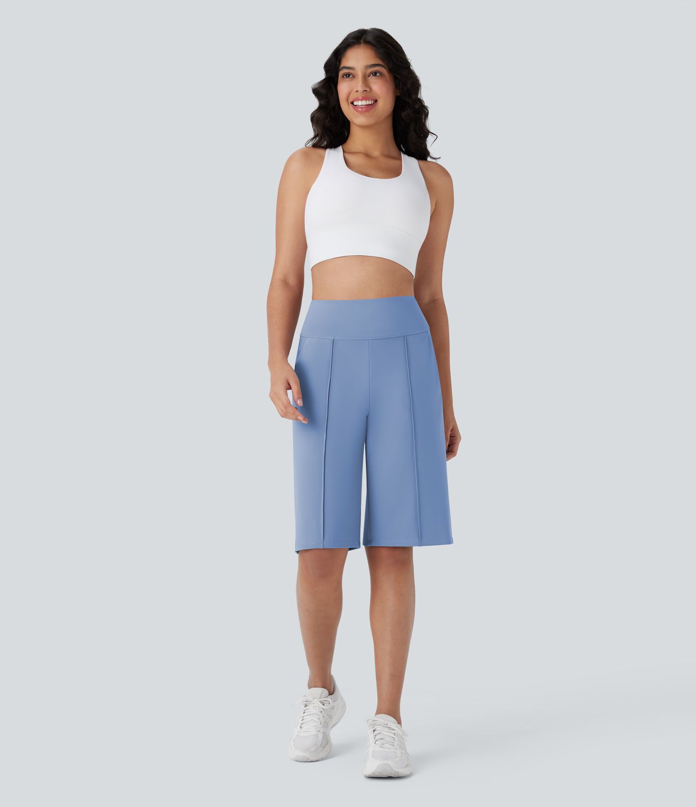 SoftlyZero™ Airy High Waisted Pocket Straight Leg Cool Touch Workout Bermuda Shorts-UPF50+