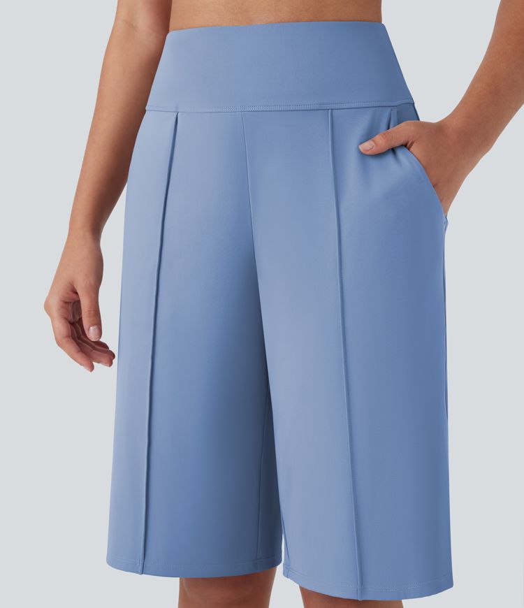 SoftlyZero™ Airy High Waisted Pocket Straight Leg Cool Touch Workout Bermuda Shorts-UPF50+