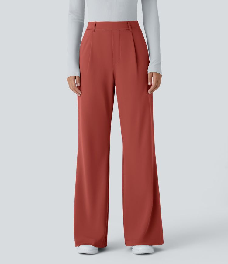 Halara Flex™ Pantalon évasé taille haute plissé avec poches latérales