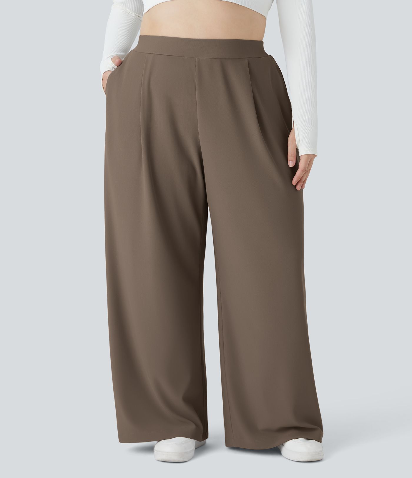 Halara Flex™ High Waisted Body Sculpt Waist-Slimming Pocket Wide Leg Micro Waffle Plus Size Work Pants