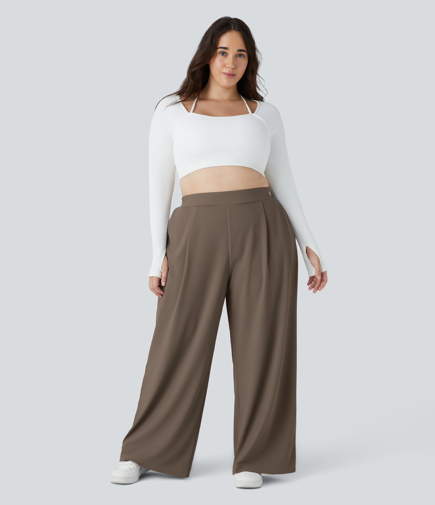 Halara Flex™ High Waisted Body Sculpt Waist-Slimming Pocket Wide Leg Micro Waffle Plus Size Work Pants