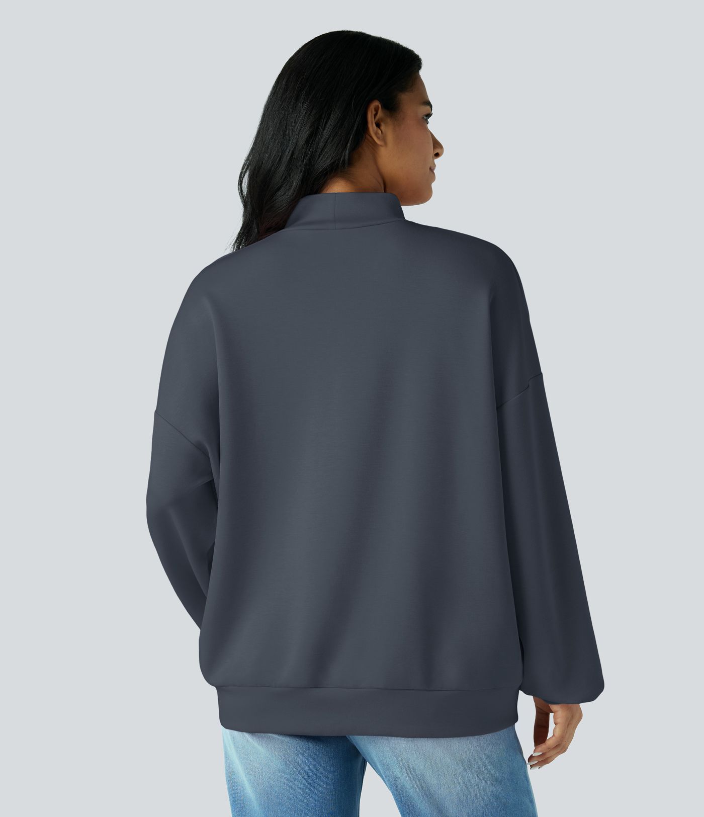 Mock-neck Relaxed Casual Sweatshirt with Pockets