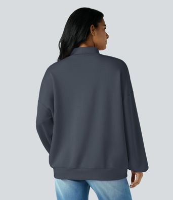 Mock-neck Relaxed Casual Sweatshirt with Pockets