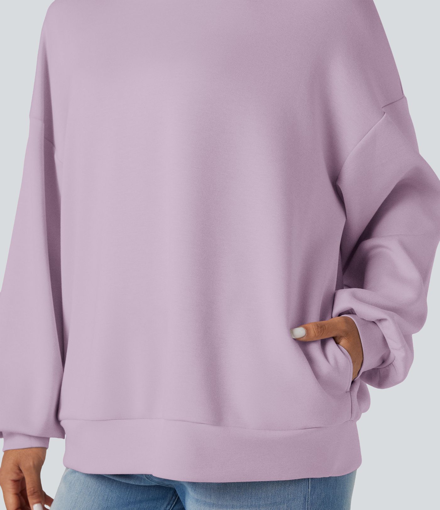 Mock-neck Relaxed Casual Sweatshirt with Pockets