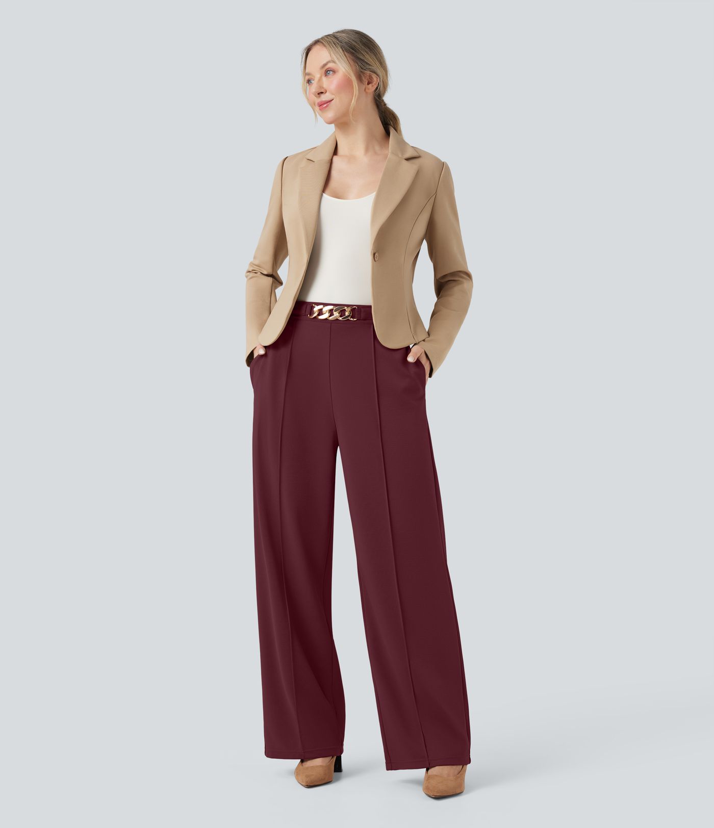 Pantalon de travail coupe droite taille haute avec chaîne métallique SculptKnit avec poches