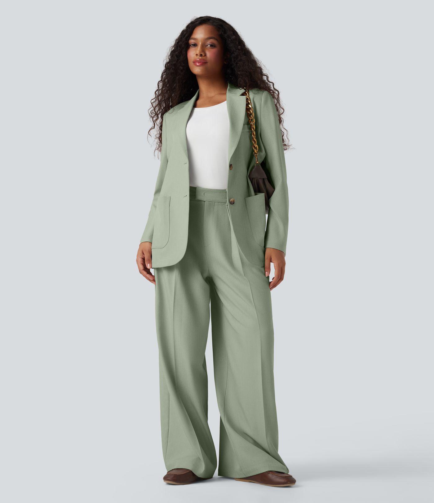 Blazer de travail anti-froissement aspect lin col cranté manches longues avec poches