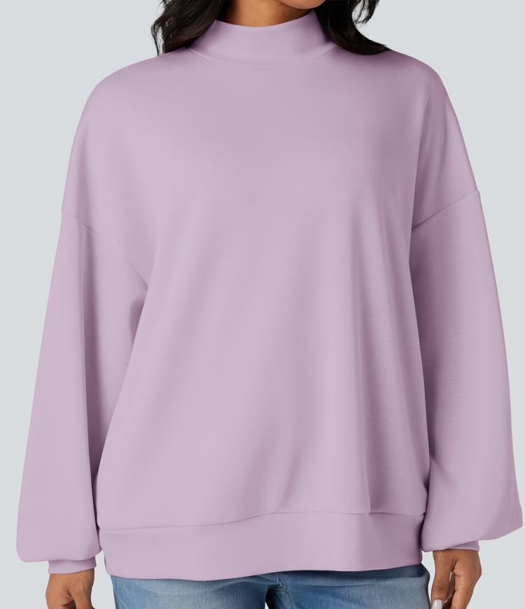 Mock-neck Relaxed Casual Sweatshirt with Pockets
