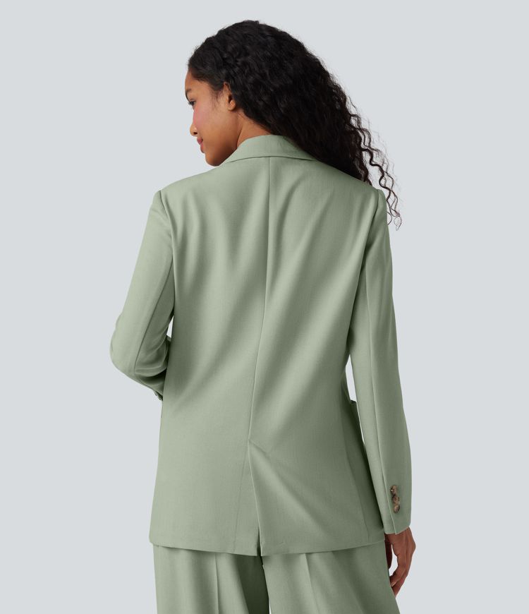 Blazer de travail anti-froissement aspect lin col cranté manches longues avec poches