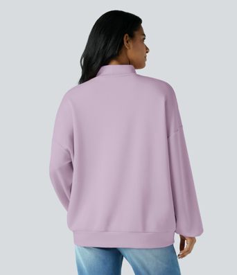 Mock-neck Relaxed Casual Sweatshirt with Pockets