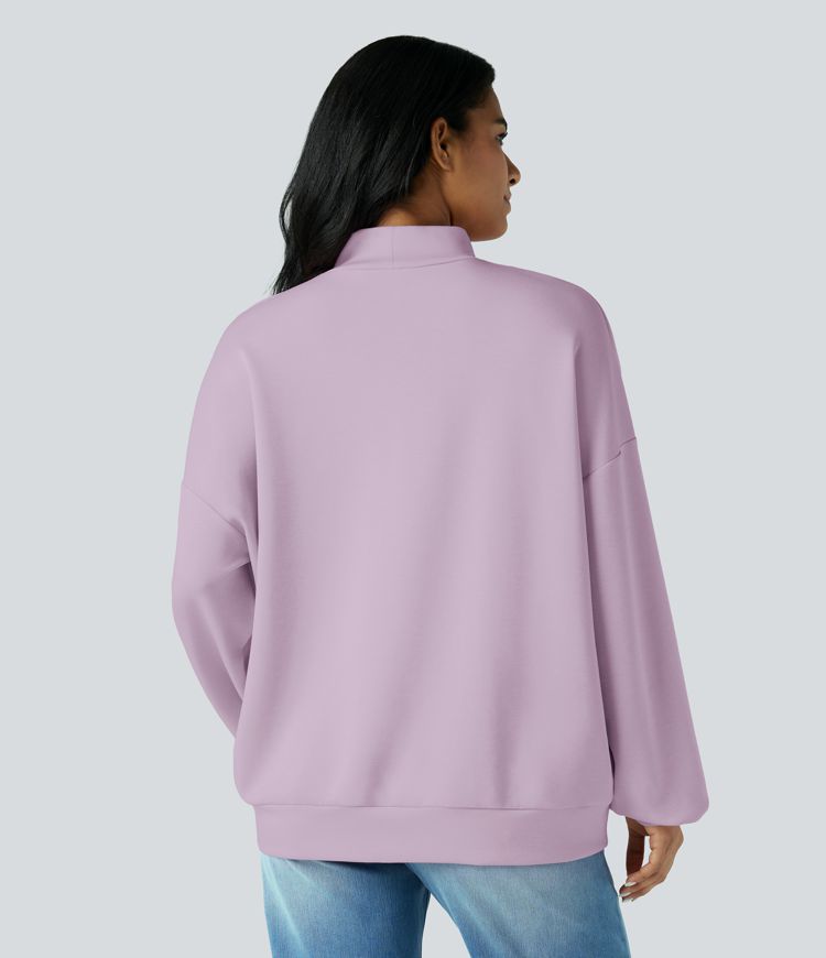 Mock-neck Relaxed Casual Sweatshirt with Pockets
