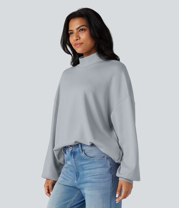 Sudadera Relajada de Cuello Alto con Bolsillos