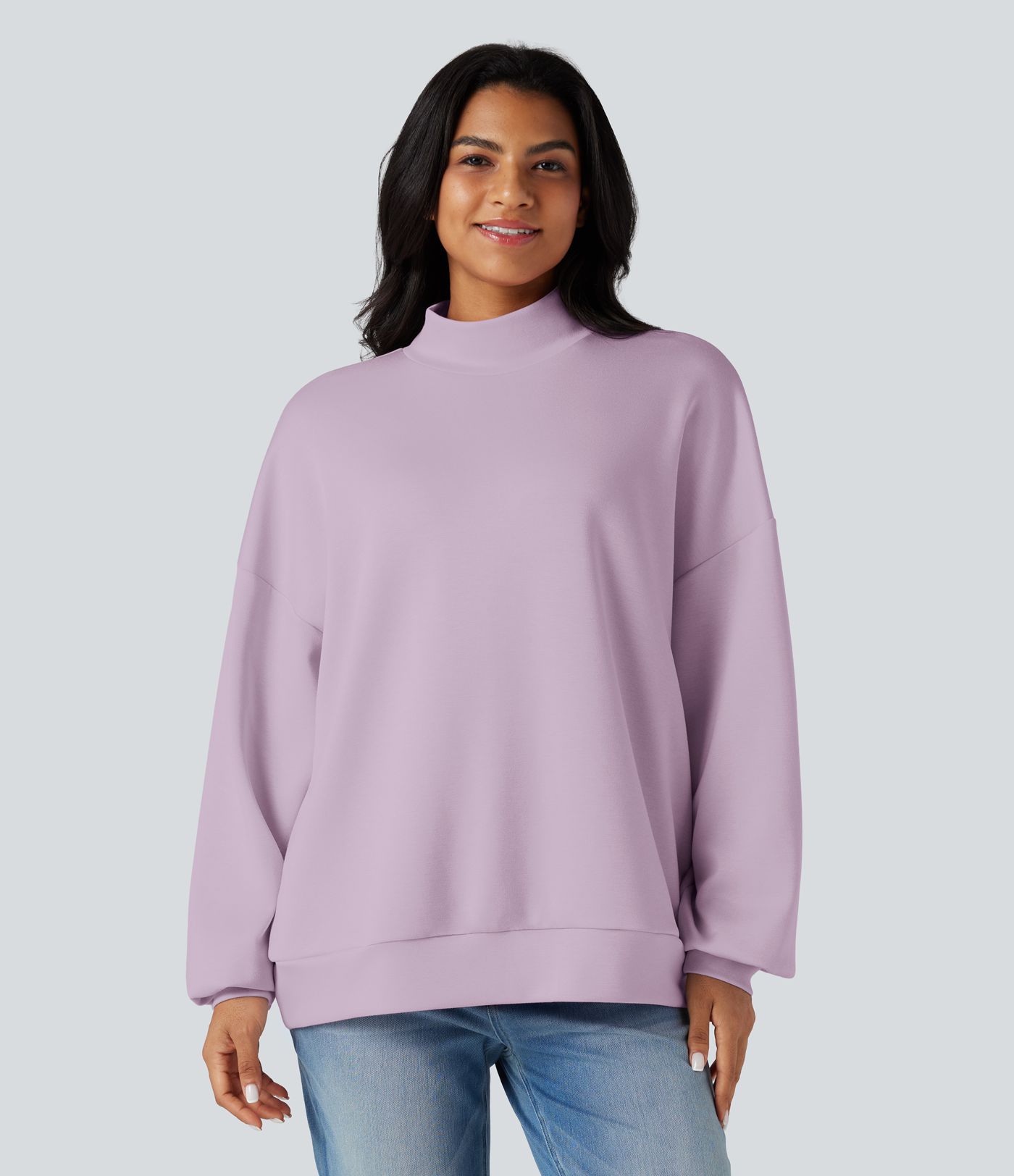 Mock-neck Relaxed Casual Sweatshirt with Pockets