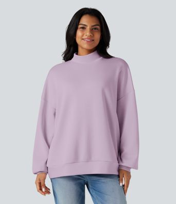 Mock-neck Relaxed Casual Sweatshirt with Pockets