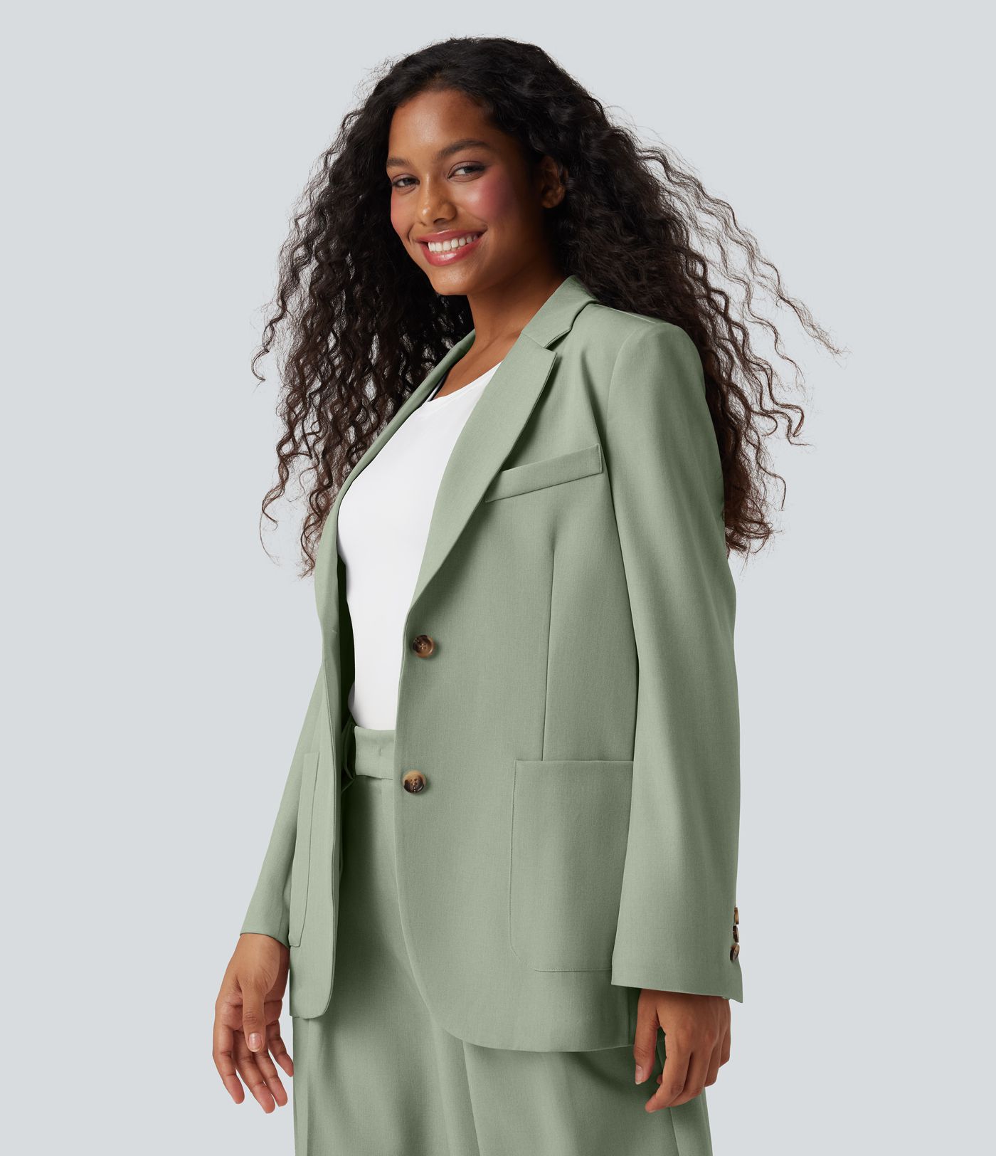 Blazer de travail anti-froissement aspect lin col cranté manches longues avec poches