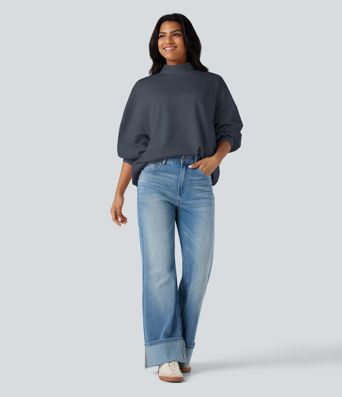 Mock-neck Relaxed Casual Sweatshirt with Pockets