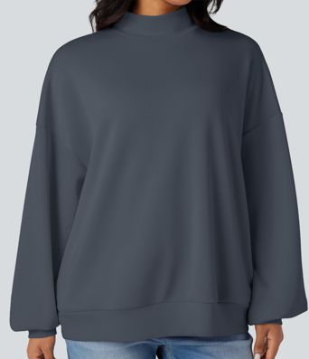 Mock-neck Relaxed Casual Sweatshirt with Pockets