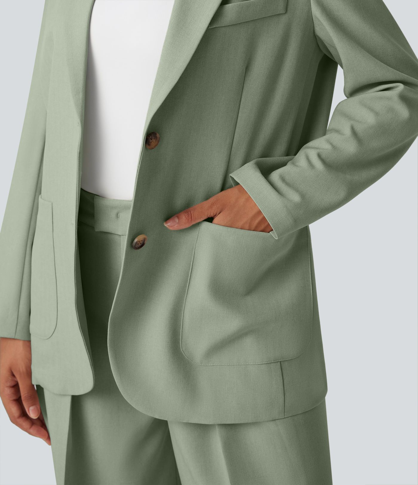 Blazer de travail anti-froissement aspect lin col cranté manches longues avec poches