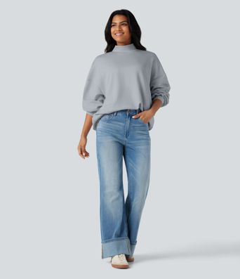 Sudadera Relajada de Cuello Alto con Bolsillos