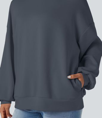 Mock-neck Relaxed Casual Sweatshirt with Pockets