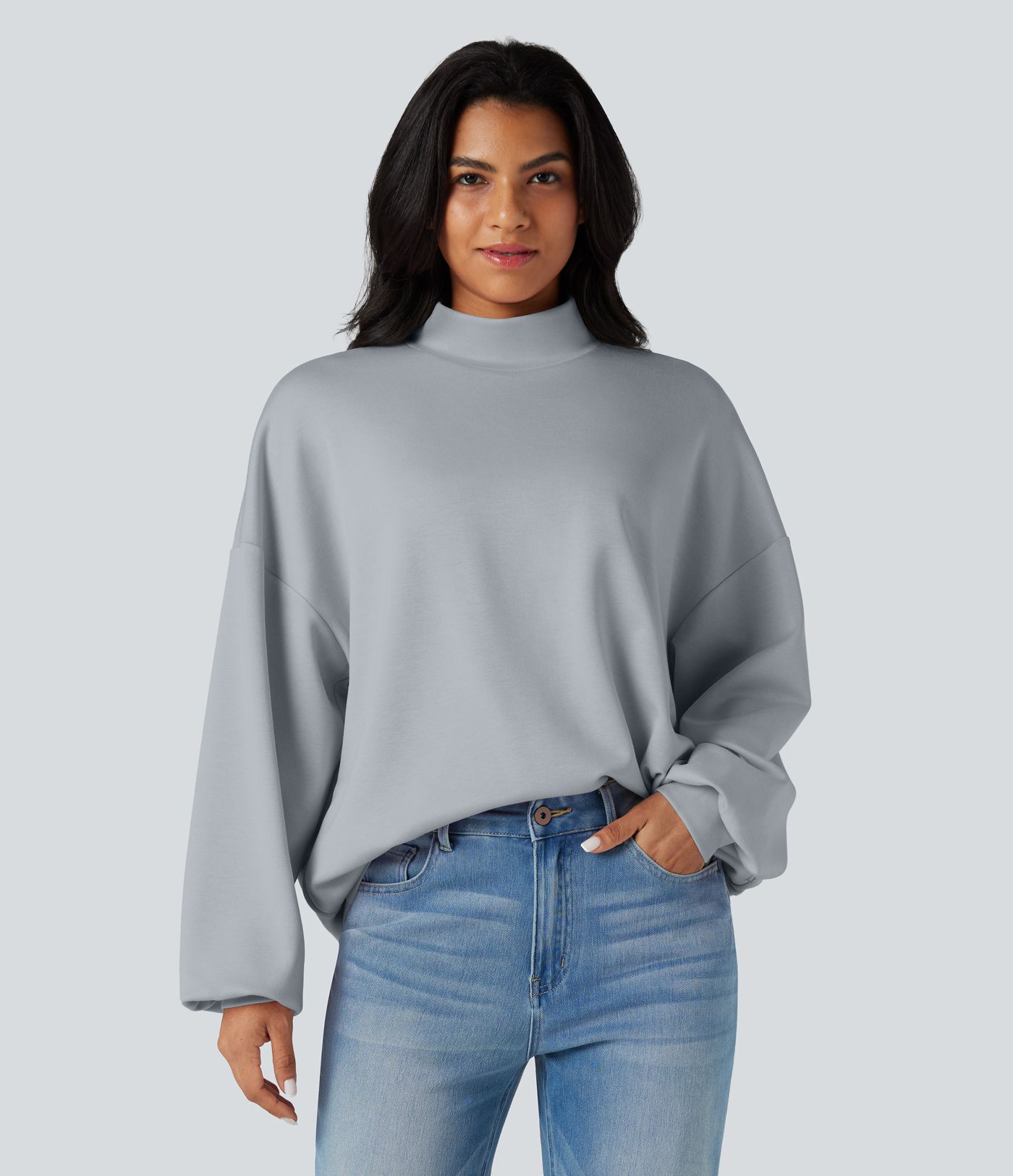 Sudadera Relajada de Cuello Alto con Bolsillos