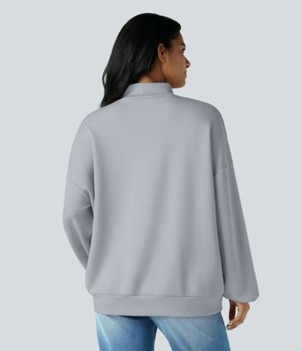 Sudadera Relajada de Cuello Alto con Bolsillos