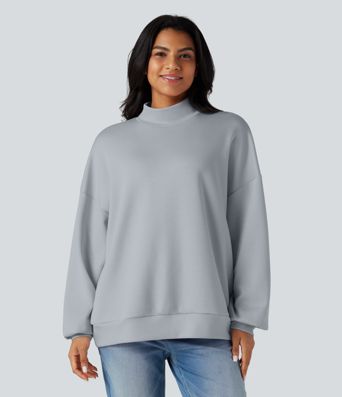 Sudadera Relajada de Cuello Alto con Bolsillos