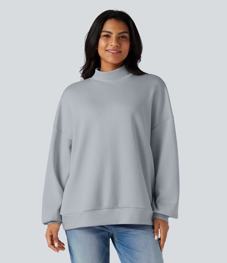 Sudadera Relajada de Cuello Alto con Bolsillos