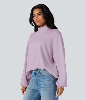 Mock-neck Relaxed Casual Sweatshirt with Pockets
