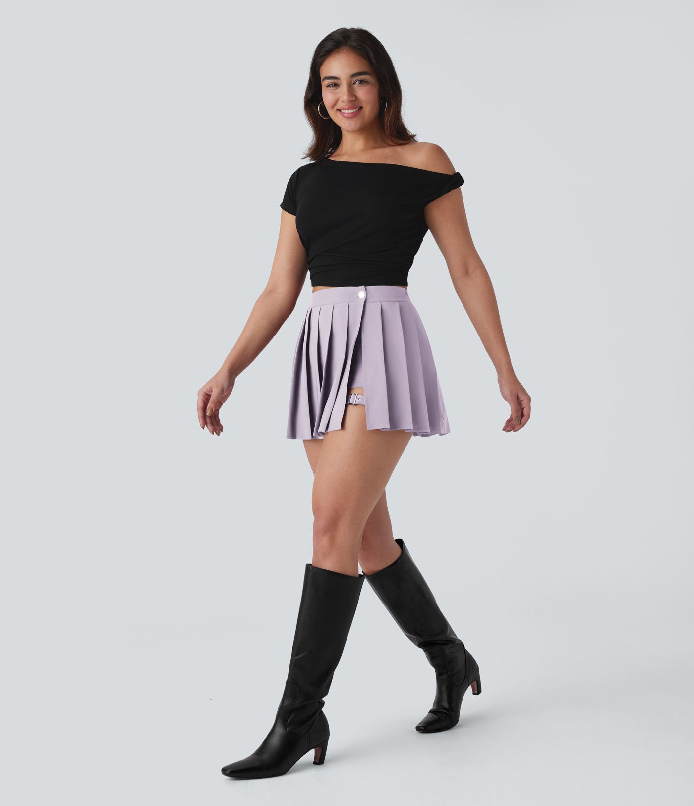 Breezeful™ High Waisted Wrapped Pleated 2-in-1 Side Pocket Adjustable Buckle Mini Quick Dry Casual Skirt