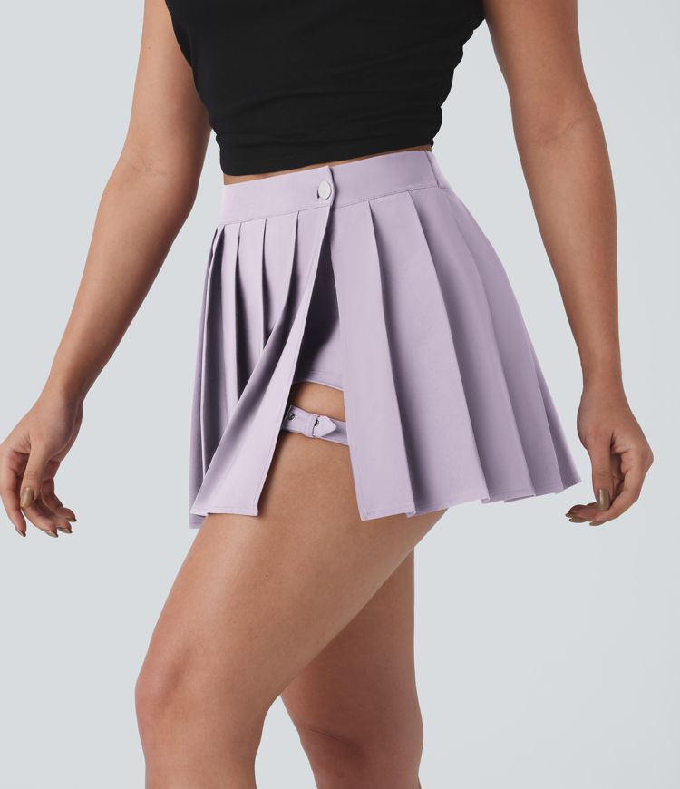 Breezeful™ High Waisted Wrapped Pleated 2-in-1 Side Pocket Adjustable Buckle Mini Quick Dry Casual Skirt