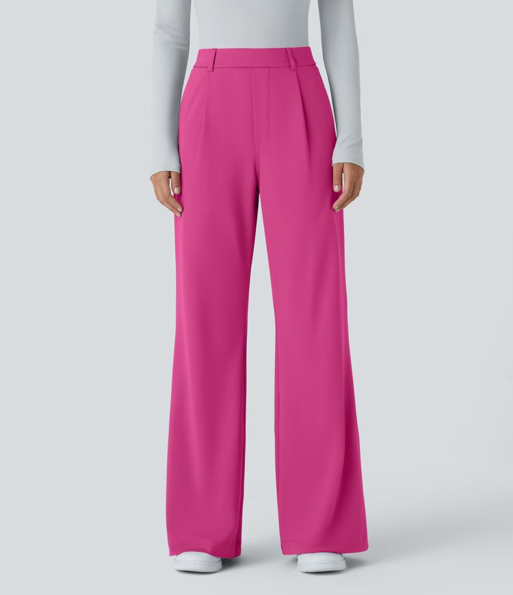 Halara Flex™ Pantalon évasé taille haute plissé avec poches latérales