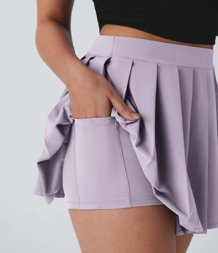 Breezeful™ High Waisted Wrapped Pleated 2-in-1 Side Pocket Adjustable Buckle Mini Quick Dry Casual Skirt