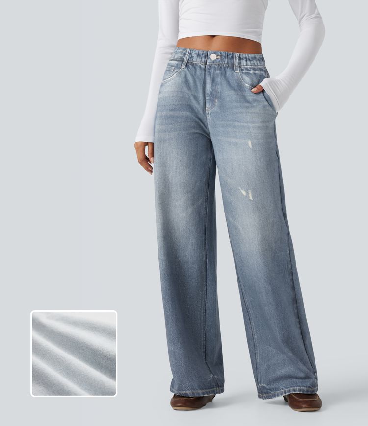 Jean jogging baggy Halara Flex™ molleton français jambes larges taille mi-haute avec poches