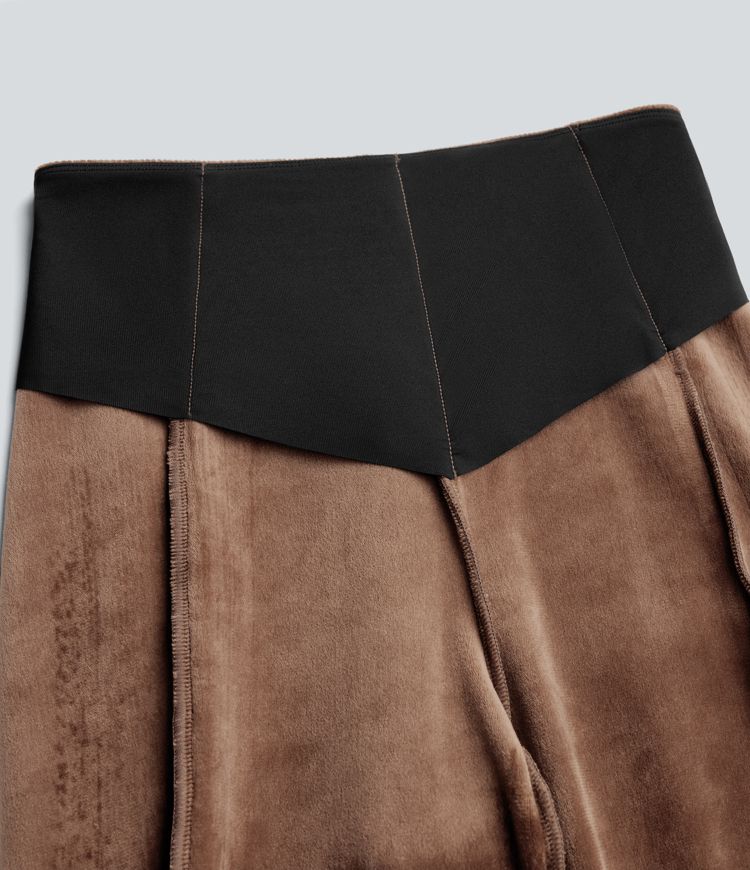 Pantalon évasé polaire côtelé gainant taille haute