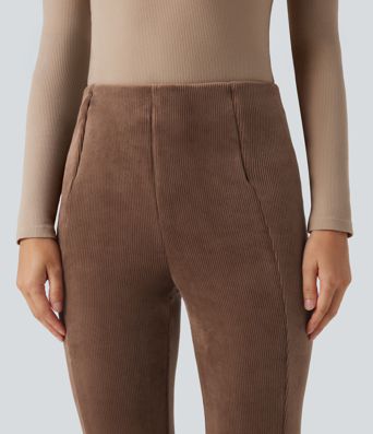 Pantalon évasé polaire côtelé gainant taille haute