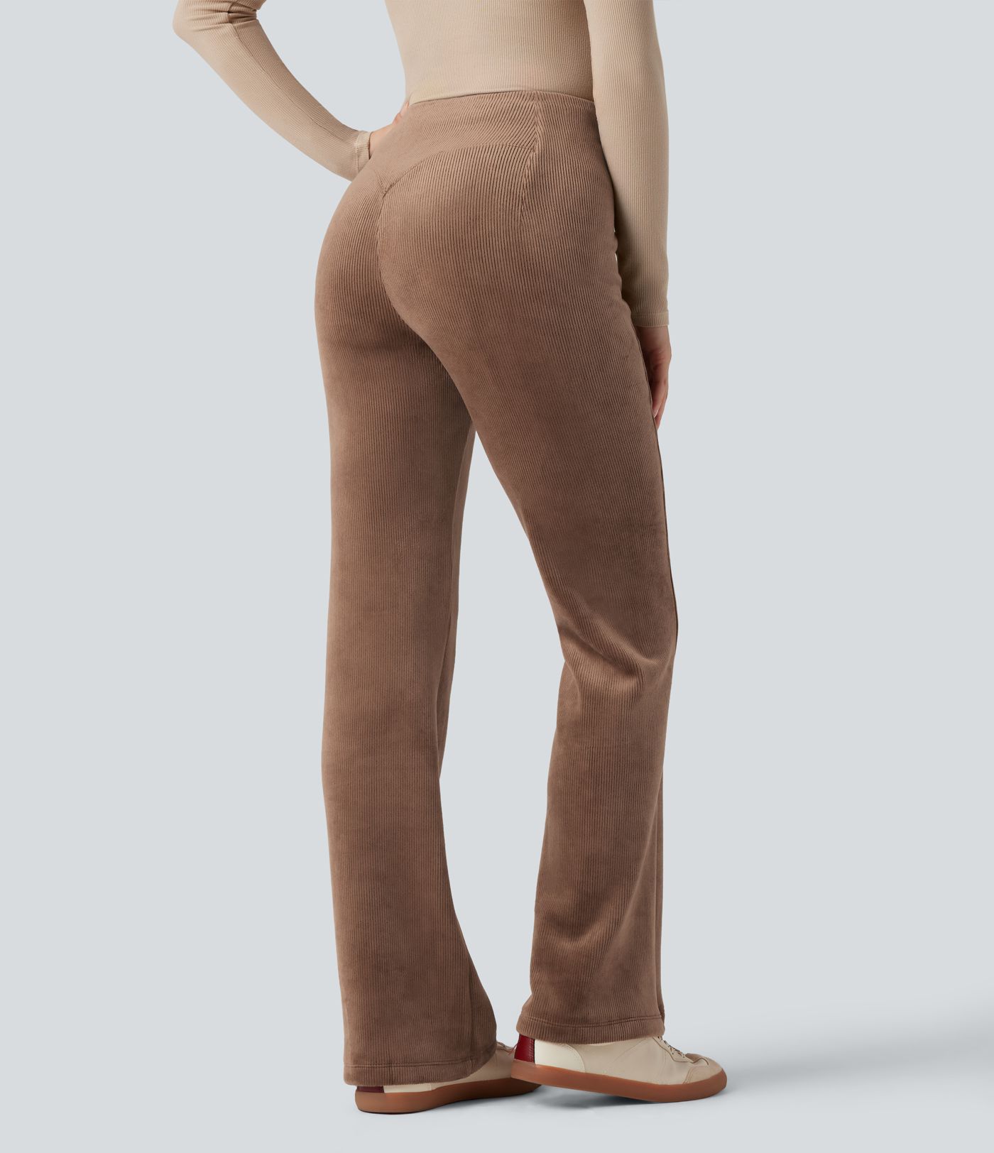 Pantalon évasé polaire côtelé gainant taille haute