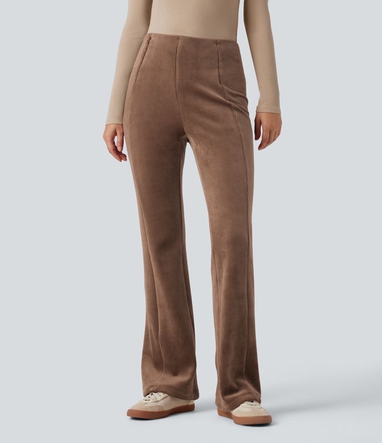 Pantalon évasé polaire côtelé gainant taille haute