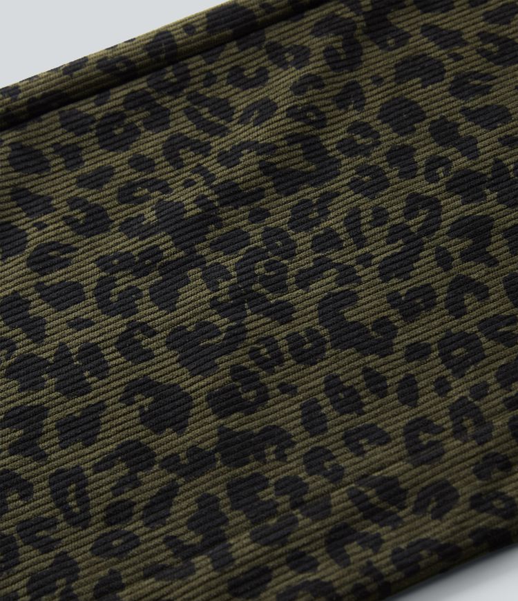 Mid Rise Leopard Print Corduroy Casual Straight-leg Pants with Pockets