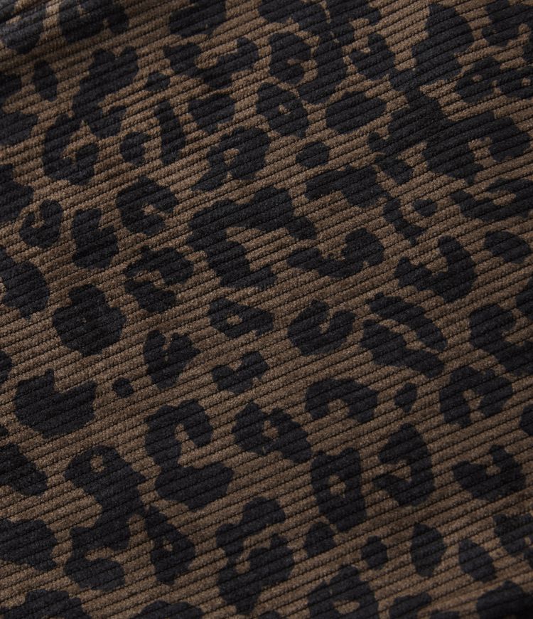 High Waisted Straight Leg Mop Leopard Print Corduroy Casual Pants with Pockets