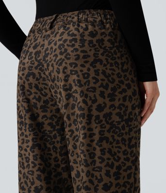 Lässige Cordhose mit mittelhohem Bund, Seitentaschen, Leopardenmuster und geradem Bein