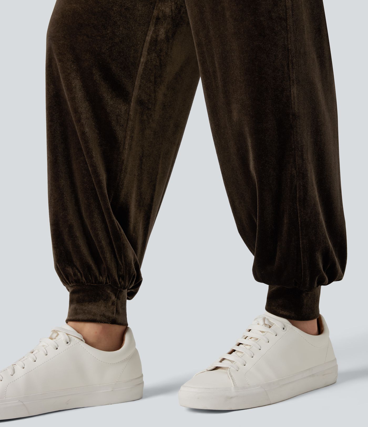 One Shoulder Long Sleeve Velvet Casual Jumpsuit with Pockets