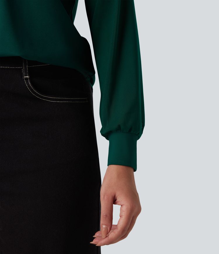 Round Neck Raglan Long Sleeve Contrast Mesh Casual Blouse