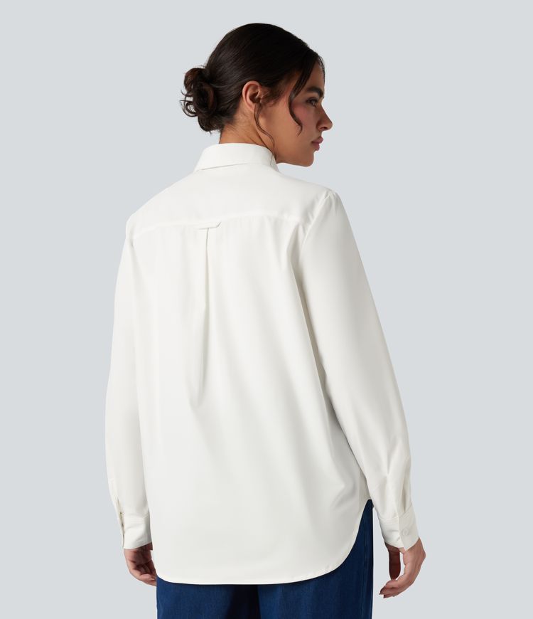 Chemise tailleur col chemise ourlet arrondi manches longues avec poche poitrine