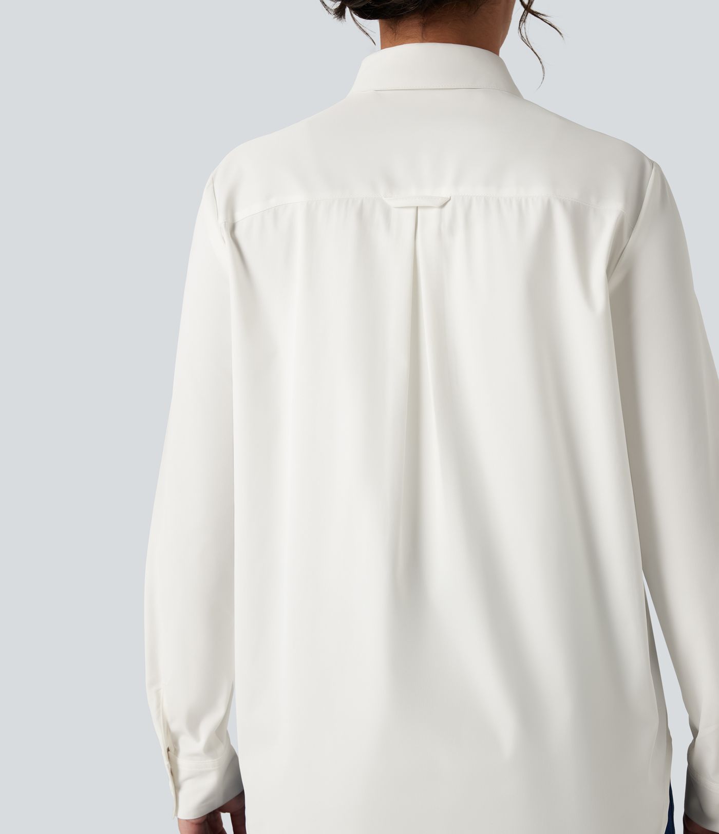 Collar Long Sleeve Curved Hem Work Shirt with Chest Pocket