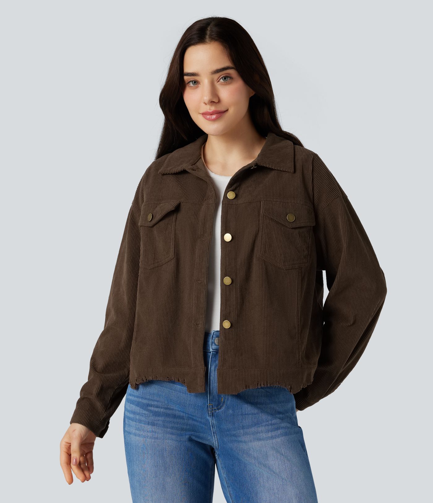 Long Sleeve Button Fly Corduroy Casual Shacket Jacket with Pockets Long Sleeve Button Fly Corduroy Casual Shacket Jacket with Pockets