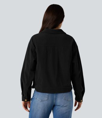 Long Sleeve Button Fly Corduroy Casual Shacket Jacket with Pockets