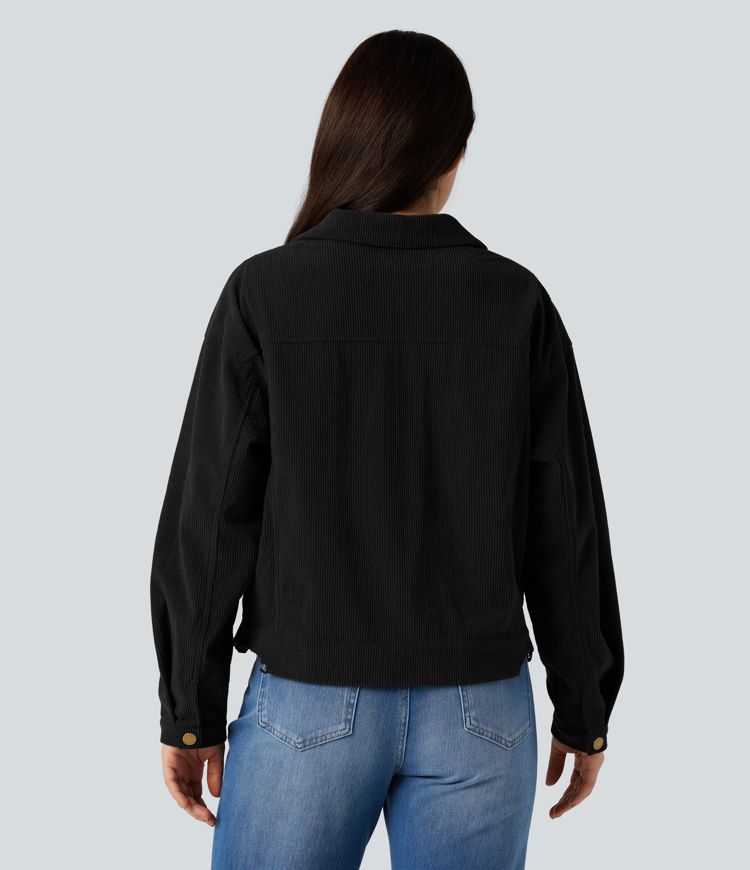 Long Sleeve Button Fly Corduroy Casual Shacket Jacket with Pockets