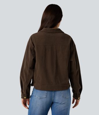 Long Sleeve Button Fly Corduroy Casual Shacket Jacket with Pockets